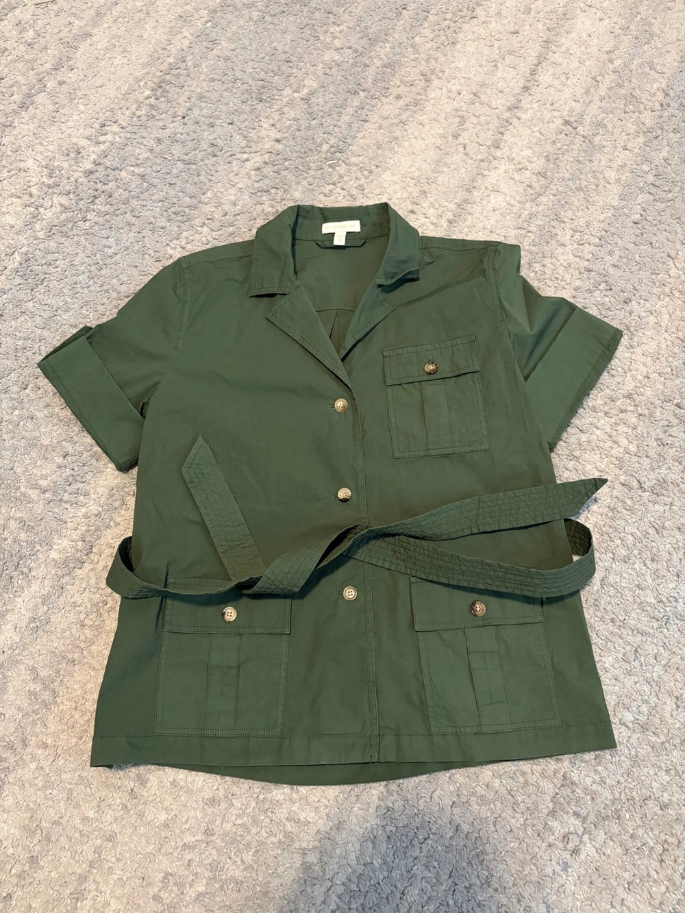 Ann Mashburn Olive Green Belted Safari Utility Shirt Jacket Womens Size Medium